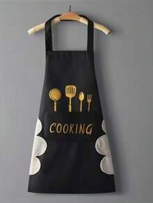 1 Stück, Schürze für Küche Zuhause wasserdicht und ölbeständig, Arbeitsbekleidung für Männer und Frauen, Stoff mit modischem Cartoon-Muster, Küchenschürze für Frauen, Küchenschürze, Küchenausstattung. - Verschiedenfarbig - Übersicht 15