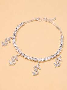 1pc Fashionable Silver Dollar Coin Pendant Rhinestone Anklet Bracelet, Personalized Jewelry For Women Daily Wear - Silver - View 5