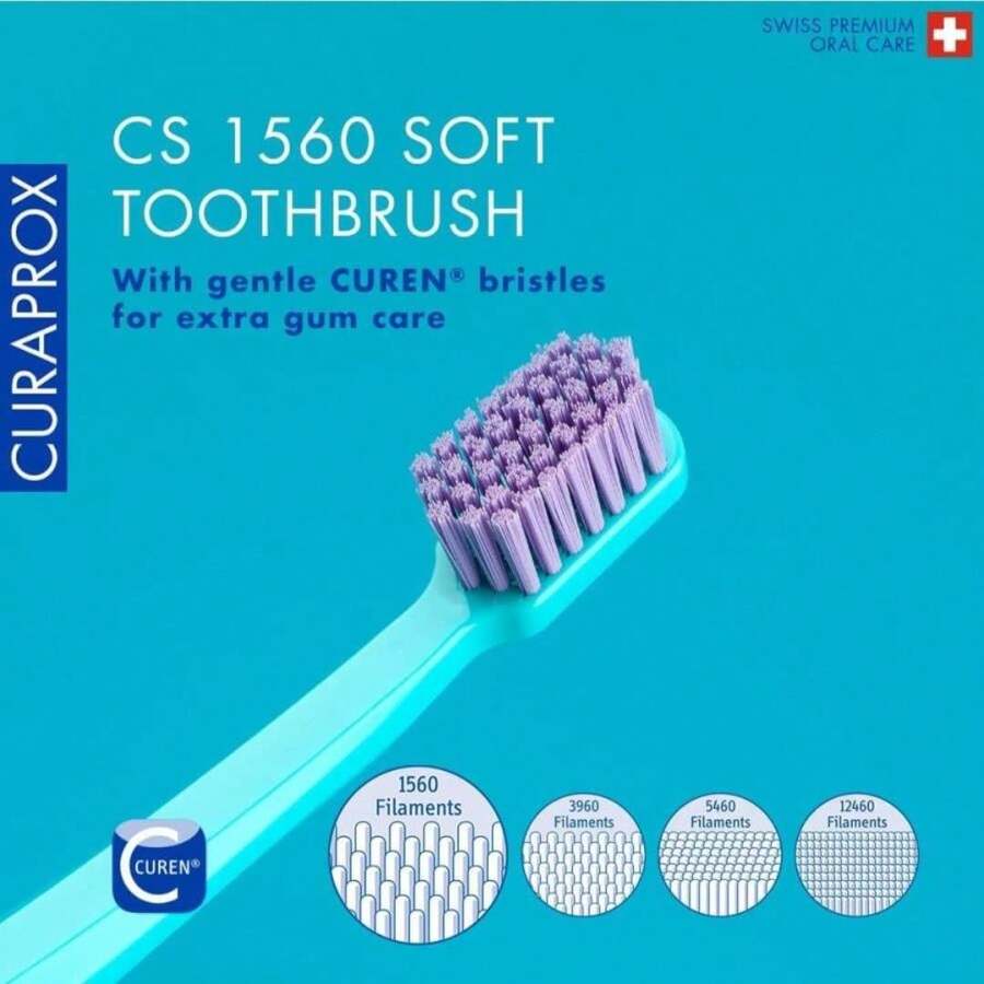 Curaprox CS 1560 Soft Toothbrush U2013 Firmer Brushing Experience | Gentle Plaque Removal For Adults | Single Pack, Random Color - trắng - Xem 1