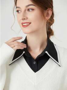 1 件极简衬衫领插片，可拆卸可调节男女通用尖领配饰，休闲半袖衬衫设计，适合秋冬季服装 - L帶尖領雪紡黑 - 查看 8