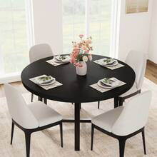 Industrial 47'' Round Dining Table For 4-6 – Space-Saving Wooden Kitchen Table – Sturdy Metal Frame – Perfect For Dining Room Or Kitchen – No Chairs Included - Black - View 1