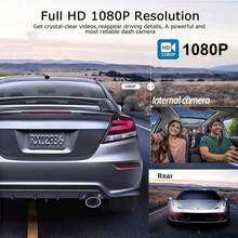 Cámara de salpicadero de doble lente 1080P, cámara DVR para automóvil con visión nocturna infrarroja, ángulo de visión de 170°, compatible con tarjeta TF de 32GB, grabación en bucle, sensor G | Pantalla IPS de 2" Cámara de salpicadero de doble lente para automóvil, modo de monitoreo de estacionamiento las 24 horas, regalo de Navidad - Canales duales + Tarjeta de 32 GB - Ver 3