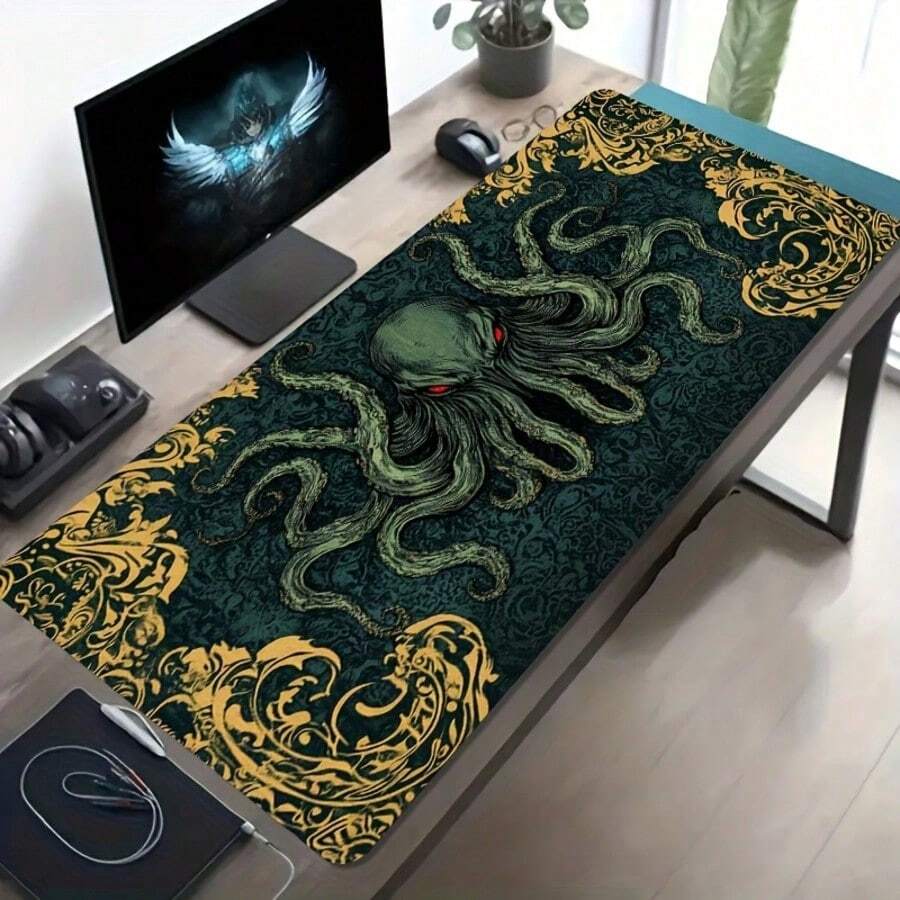 Tấm lót chuột chơi game cỡ lớn hình bạch tuộc Cthulhu họa tiết retro, đế cao su chống trượt, thảm trải bàn lớn, phụ kiện máy tính, tấm lót chuột chơi game chống bẩn, quà tặng lý tưởng cho game thủ, thảm trải bàn mở rộng, phụ kiện văn phòng thời trang. - Chuột Pad - Xem 1