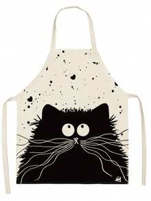 亚麻无袖围裙，挂脖式，防污耐用厨房罩衫 - A - 查看 4