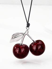 1件装女士樱桃吊坠项链，樱桃绳项链，时尚春夏樱桃项链 - 彩色 - 查看 4