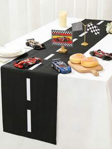 1pc 35*180cm Black & White Checkered Racing Car Pattern Table Runner, Polyester Tablecloth For Racing Car Themed Birthday Party, Motorcycle Theme Party Decoration For Boys & Girls, Kitchen & Dining Table Decor, Racing Party Track Game Prop, Birthday Party Decoration - Racing White Strip Track - View 10