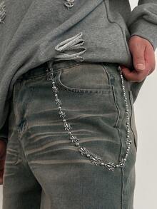 1件复古摇滚嘻哈风3D蜘蛛CCB珠几何链条组合吊坠金属裤链，朋克高端休闲极简街头风夸张百搭时尚男士裤链礼物 - 褲鏈 - 查看 9