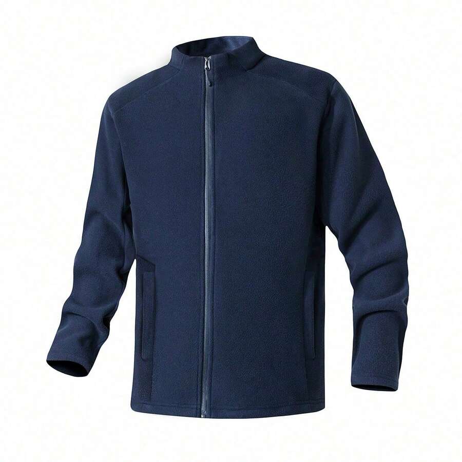 TIANXICO Men's Fleece Jacket Full Zip With Pockets Warm Lightweight Winter Jacket Running - D.BLUE - View 1