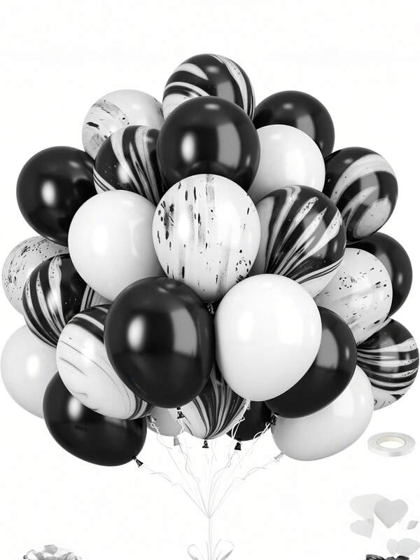 20/40/80pcs Black And White Balloons, 60pcs Black White Printed Balloons, 10,12 Inch Birthday Latex Balloon For Birthday Wedding New Year Gender Reveal Supplies
