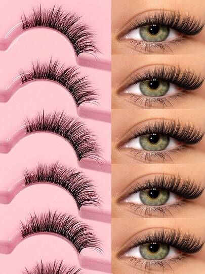  Asiteo 7 Pairs Half-Strip Natural Look Cat Eye Lashes With Transparent Band, Fluffy Soft Faux Mink Eyelashes, Suitable For Daily Wear, Parties, Valentine's Day Makeup