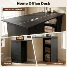 HOMCOM Computer Desk, Writing Table, PC Workstation With 3 Storage Shelves And Drawers, Silver Handle, For Home Office, White - Negro - Ver 4