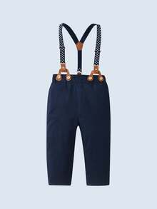 BOARNSEORL 3 件套男婴绅士服装套装 - 长袖圆点蝴蝶结衬衫、吊带背带裤和帽子，时尚正装，适合 100 天庆祝活动、生日派对、婚礼、戒指持有者 - 藍色 - 查看 5