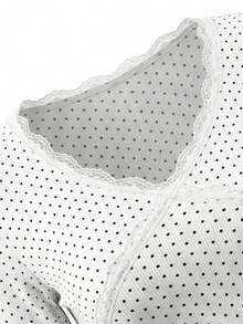 French Lace Polka Dot Ruffle V-Neck Long Sleeve Women's Spring Slim Fit Sexy Base Layer Top White - White - View 8