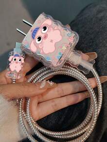 Cute Cartoon Star Piggy Charger Protective Case - Fits 15/16/17 20W Charger Head & Data Cable Anti-Break Protection, Valentine's Day Gift - Multicolor - View 1