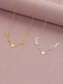 A Warm Love Customized Stainless Steel Necklace With Two English Names And A Heart, Eternal Love, Romantic Couple Necklace, Made Of Stainless Steel Material, Perfect For Birthday And Holiday Gifts For Your Friends, Partners And Family On Christmas, Thanksgiving, Valentine's Day, Birthdays And Anniversaries Gold Stylish, Simple, Casual Custom, Personalized, Unique Ideal Gifts For Her, School Supplies, Back To School, For Teacher Gifts, For Dorm Rooms, Chic Autumn - Multicolor - View 4