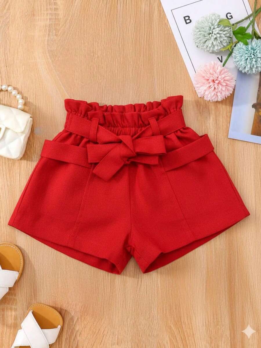 Shorts Clochard Infantil e Juvenil para Meninas e Adolescentes Tecido Linho SH335 - Vermelho - Visão 1