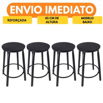 4 Banco Banqueta Baixa TOTAL BLACK Cozinha Americana Balcão Bar