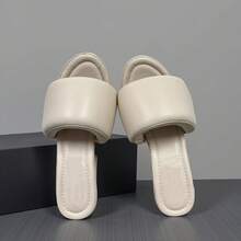 Women's Platform Chunky High Heel Slip On Sandal Shoe - 米色 - 查看 2
