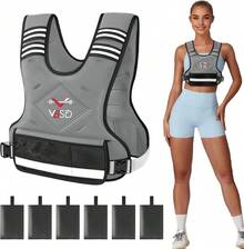 Chaleco con peso ajustable para mujeres y hombres, 4-10 libras/12-20 libras/20-32 libras con 6 pesos de arena de hierro, chaleco de peso corporal con tira reflectante para correr, caminar - Gris - Ver 13