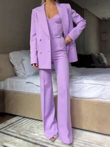 Autumn Temperament Fashion Commuter Suit Suit Bra Pants Jacket Three-Piece Set - Màu tím  Violet - Xem 5