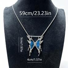 1 pieza Collar con colgante con forma de mariposa de mármol y patrón de turquesa, colgante de tono plateado, collar de mujer elegante y lujoso - Turquesa - Ver 5