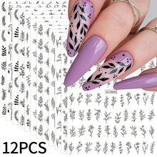 12片/套 3D立体贴纸 植物花卉美甲贴纸 滑动式DIY叶子春夏美甲贴纸 - 彩色 - 查看 10