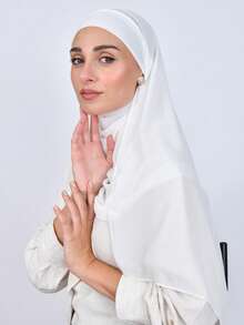 1条女士雪纺围巾，两端系带，经典纯色披肩，透气亲肤雪纺面料，柔软舒适，适合日常穿着、搭配长袍以及节日场合。 - 白色 - 查看 5