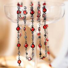 1m 6mm Red Glass Beaded Chain With Rhinestones, Copper Beaded Chain Suitable For DIY Gothic Style Clothing And Jewelry Necklaces, Bracelets - JTT1570 - View 5