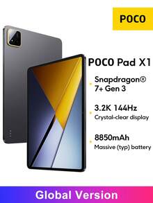 Xiaomi 小米 POCO Pad X1 平板电脑全球版，8GB + 512GB，骁龙 7+ Gen 3 处理器，11.2 英寸 3.2K 144Hz 高清显示屏，8850mAh（典型值）电池，支持 45W 涡轮快充，搭载小米 HyperOS 2 系统，配备四扬声器，支持杜比视界® 和杜比全景声®。 - 灰色 - 查看 1