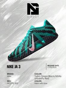 Nike Ja 3 Scratch 3.0 – Men's Lifestyle Sneakers – Shoes For Man -Vintage-Autumn & Winter-Inspired Running Shoes, Shock-Absorbing Comfort, Gym To Streetwear Casual Wear - Prefect Thanks Giving Day & Chrismas Gift – HF2793 300 - 渦輪綠/黑/白/大學紅 - 查看 6
