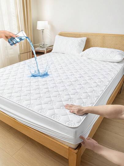 1pc Waterproof Fitted Bed Sheet, Mattress Protector, White Fitted Sheet, Solid Color, Skin-Friendly, Breathable Soft Fitted Sheet, Solid Color Bed Cover, Mattress Cover, Pocket Cover, Bedroom Protective Cover, Protect Mattress, Home & Friend Textile Gift, Bedding (Excluding Pillowcase), Autumn/Winter Home Decor