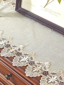 1pc Lace Table Runner, Modern Minimalist Polyester Imitation Linen Bamboo Knot Fabric Embroidered Hollow-Out Water-Soluble Lace Table Runner, Suitable For Living Room, Bedroom, Dining Table, TV Cabinet, Sideboard, Chest Of Drawers, Etc. - Beige - View 5