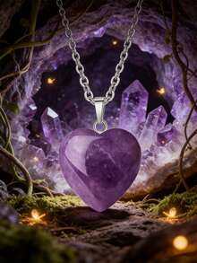 1pc Natural Amethyst Spiritual Tree Of Life Necklace - Hexagon Wrapped Heart Pendant To Enhance Energy; Healing Crystal, Ideal For Men And Women - Purple - View 22