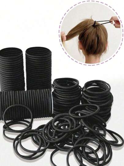 100pcs/50pcs Black High Elastic Hair Ties, Thick Black Hair Scrunchies, Suitable For Girls, Thick Curly Hair, Ponytails, Daily Use, Festivals, Gifts, Outdoor Activities, Shower Head Accessories