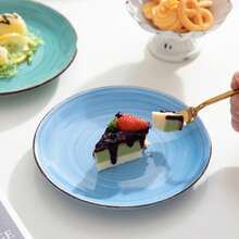 vancasso Set di stoviglie con bordo cigliato misto 12 pezzi dipinto a mano con ciotola e piatto in ceramica blu per 4 persone - Multicolore - Visualizzare 9