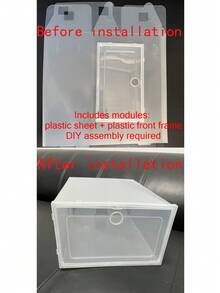 12个透明可堆叠鞋盒，可折叠塑料鞋架，带心形拉环，适用于运动鞋及各种鞋款，节省空间的模块化置物架，适用于衣柜、玄关、卧室、宿舍、办公室、家居等场所。 - 無色 - 查看 3