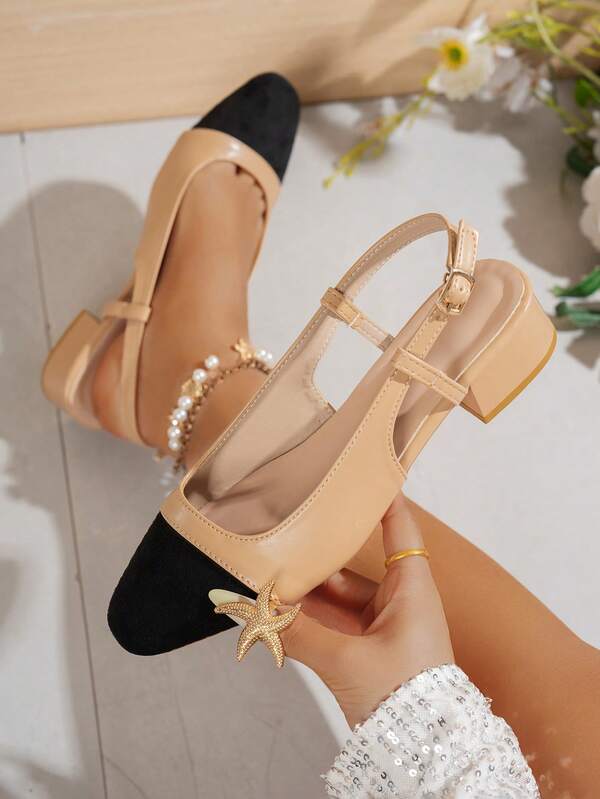 Women's High Heels, Comfortable For Walking, Elegant And Fashionable Slip-On Casual Shoes, Suitable For Work, Ideal For All-Day Comfort And Versatile Fashion Choice, Colorblock Women High Heels