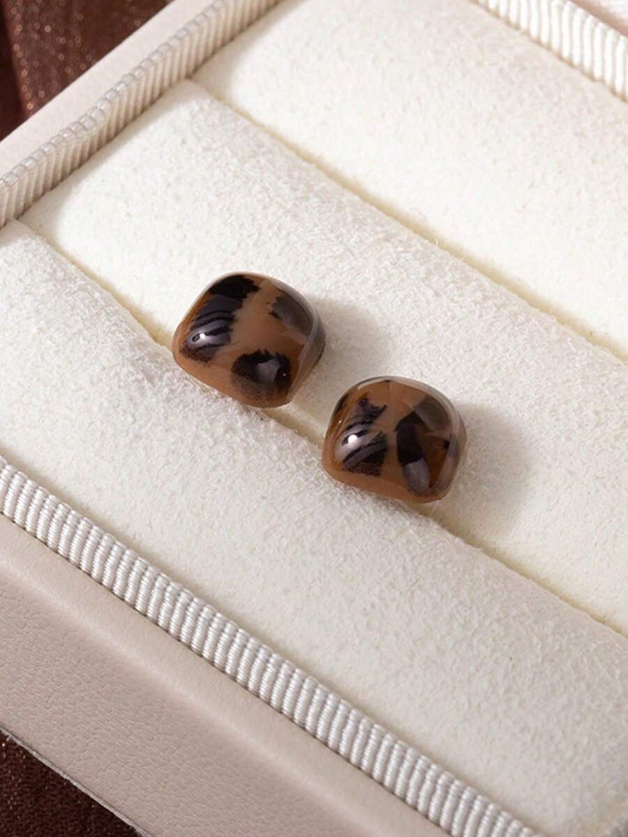 1 Pair Fashionable Minimalist Geometric Leopard Print Stud Earrings, Suitable For Women's Daily Wear - Brown - View 1