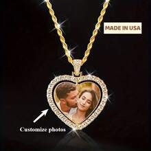 A Special Photo Pendant Necklace, Personalized Picture Chain, Made Of Zinc Alloy Material, With A Golden Tone, Unique Gifts For Parents, Spouses, Boyfriends, And Girlfriends, Father's Day Gifts - 彩色 - 查看 1
