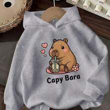 Casual Printed Sweatshirt For Pre-Teen Girls, Thermal Lining, Long Sleeves, Autumn/Winter School Clothing, Children's Blouse - 淺灰色 - 查看 6