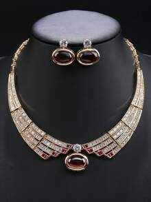 一套三件装奢华立方氧化锆首饰项链和耳环，适合婚礼、派对、新娘礼服、节日、生日礼物等场合。 - 珠寶套裝 - 查看 16