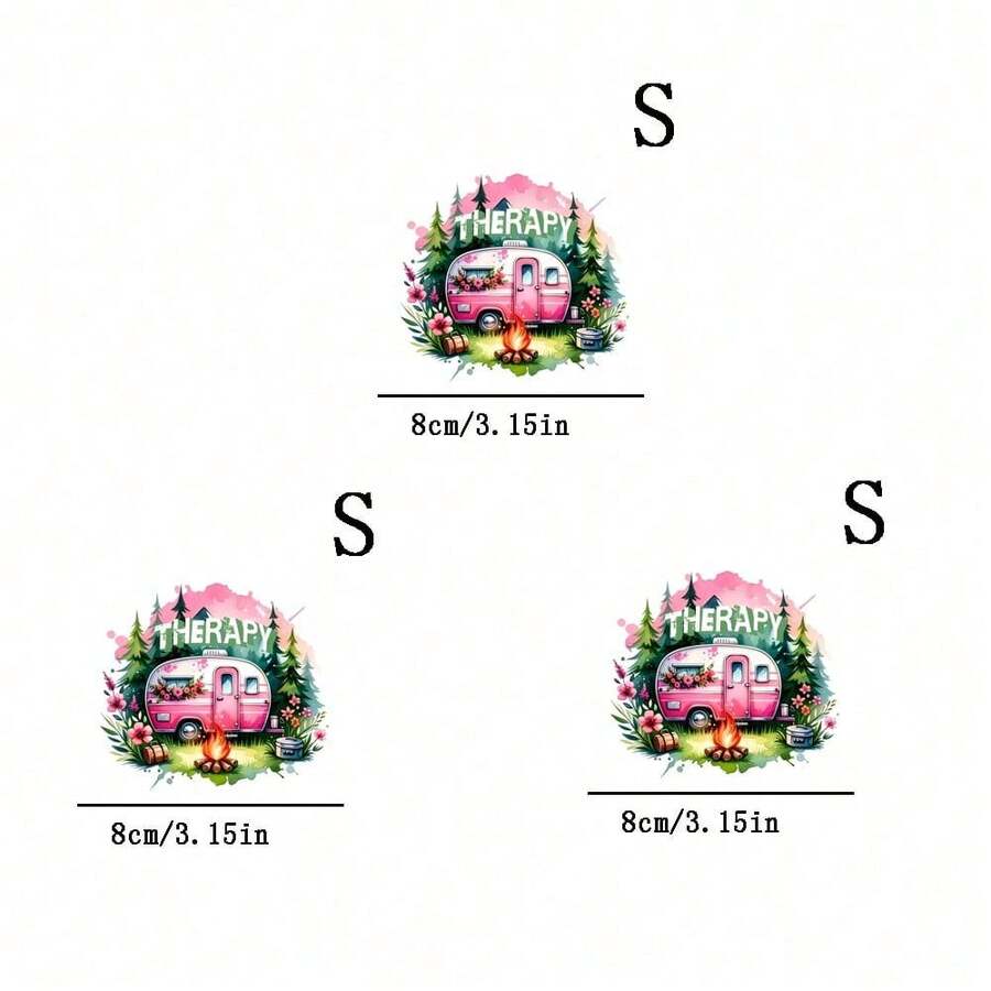 1/2/3片装 鲜艳复古露营车图案热转印贴纸，适用于DIY T恤、牛仔裤、连帽衫、包包、枕头（混色）、节日工艺品、贴花、服装装饰、派对装饰