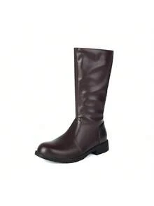 2025 Men's High-Top Leather Riding Boots & COSPLAY & Side Zipper Simple Men's Boots Round Toe Rubber Thick Sole Tall Boots & Black & Chocolate Brown - Chocolate Brown - View 17