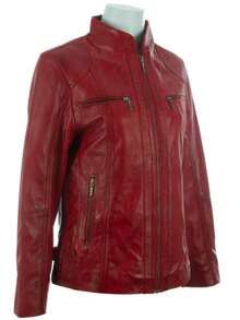 AVIATRIX Women's Real Leather Jacket Red OBFQ - Red - View 3