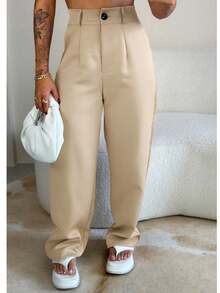 Women's Tailored Dress Pants Fashion Blogger Foreign Fashion Elegant Casual Party Zipper Pocket Button Evening Formal And Night Birthday Party Brunch - Màu be - Xem 1