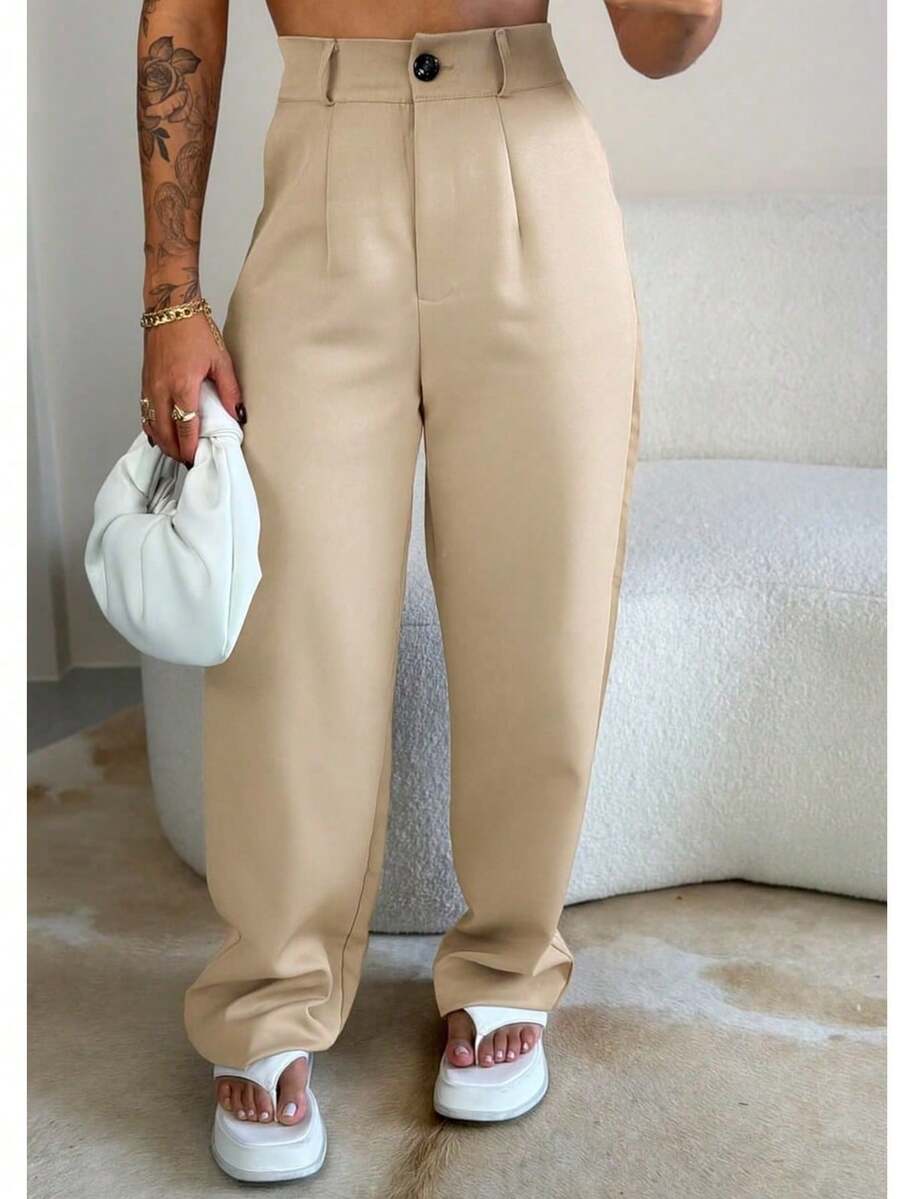 Women's Tailored Dress Pants Fashion Blogger Foreign Fashion Elegant Casual Party Zipper Pocket Button Evening Formal And Night Birthday Party Brunch - Màu be - Xem 1