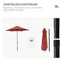 Parasol Ø196 Cm, Tiltable Rotating Parasol, Hexagonal Parasol For Balcony, Beach Or Garden, Wind Resistant, Crank Operated, Burgundy Red. - C - View 4
