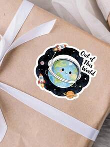 2pcs "OUT OF THIS WORLD" Space Themed Interesting Stickers - Perfect For Personalizing Your Laptop, Water Bottle Or Helmet With Unique Cosmic Designs! - Multicolor - View 10