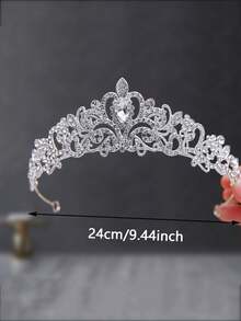 1件欧美奢华新娘皇冠头饰，水晶公主生日合金皇冠，适合婚礼、派对及其他场合 - 彩色 - 查看 6
