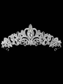 1件欧美奢华新娘皇冠头饰，水晶公主生日合金皇冠，适合婚礼、派对及其他场合 - 彩色 - 查看 4